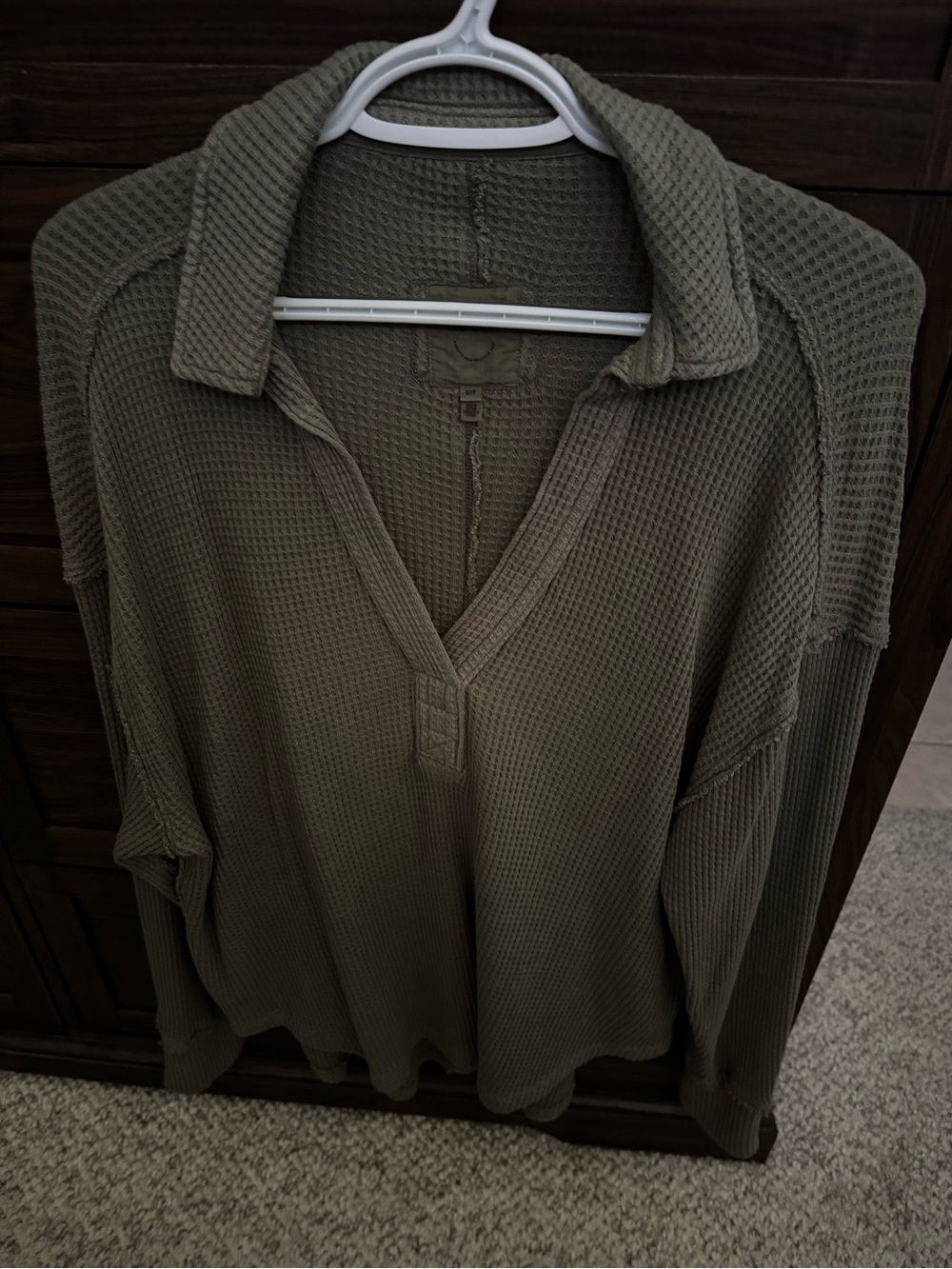 aerie Olive Waffle Knit Collared Pullover Hoodie